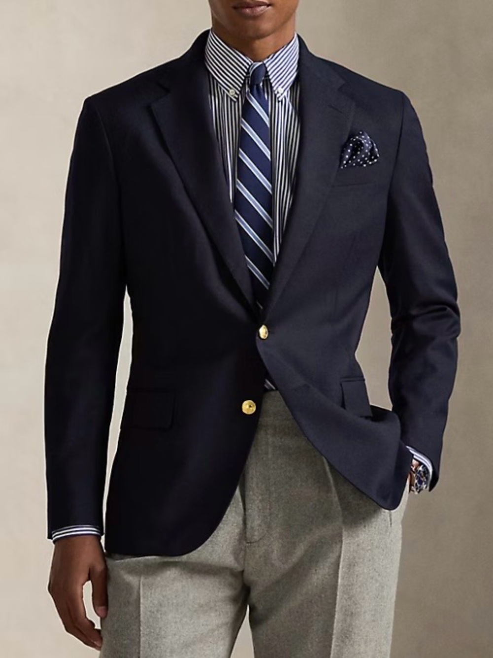 Ralph Lauren Blazer Mens 48L Navy Gold Polo Buttons 100% Wool